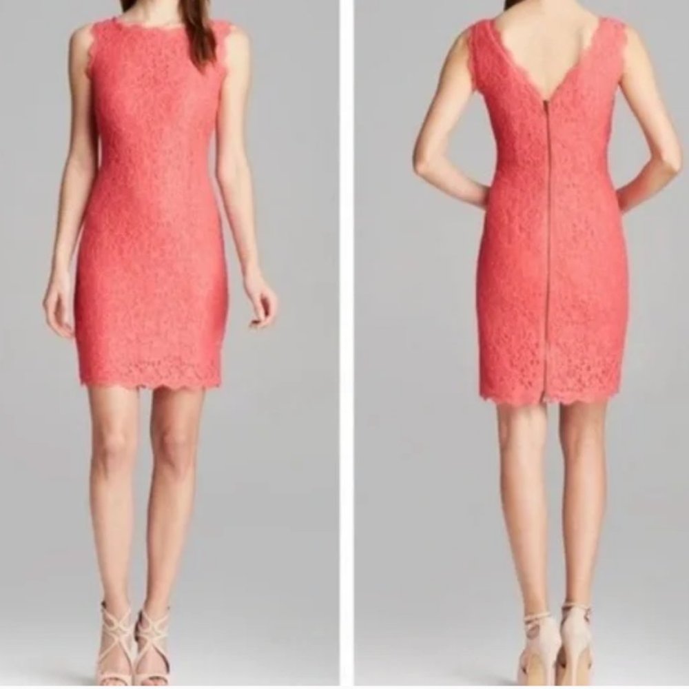 ADRIANNA PAPELL | coral lace dress | size 8P